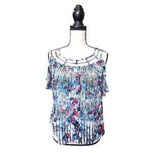 HeartSoul Floral Cold-Shoulder Lightweight Flowy Blouse